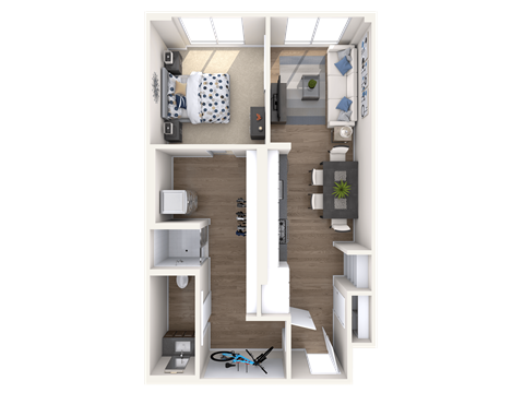 Floor plan for 1 bed, 1 bath, 709 sqft